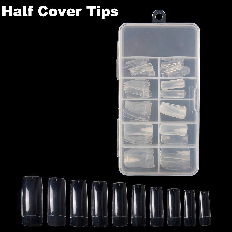 Tele Nail Tips 100PCS Artificial False Half Cover Nail Tips With Box ...