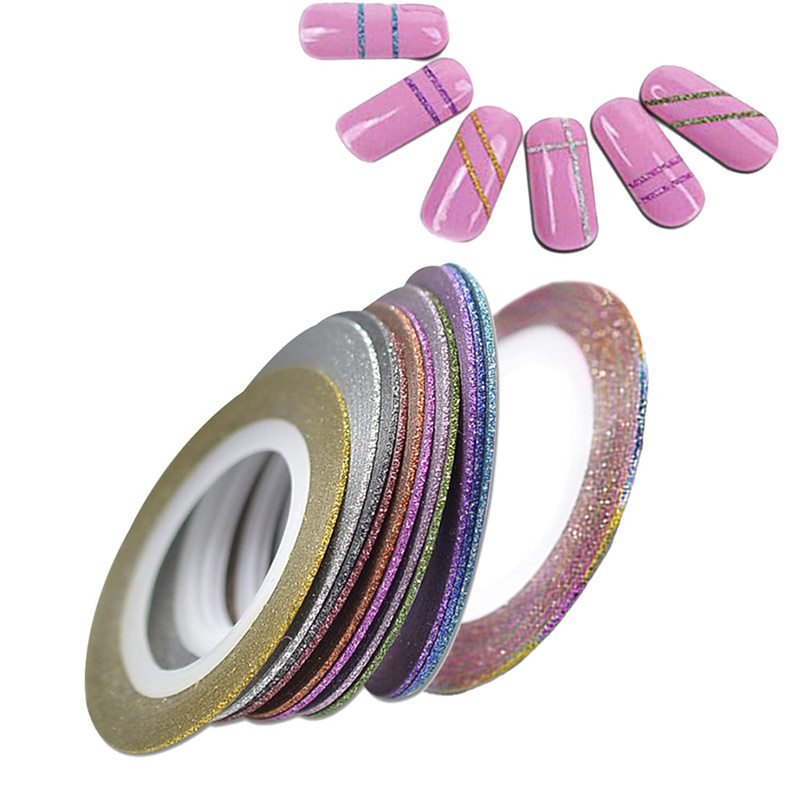 1mm Nail Art Glitter Color Striping Tape Decoration Sticker Rolls ...